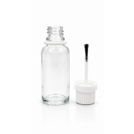 30 ml Şeffaf Cam Şişe Beyaz Fırçalı Kapaklı