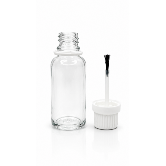 30 ml Şeffaf Cam Şişe Beyaz Fırçalı Kapaklı