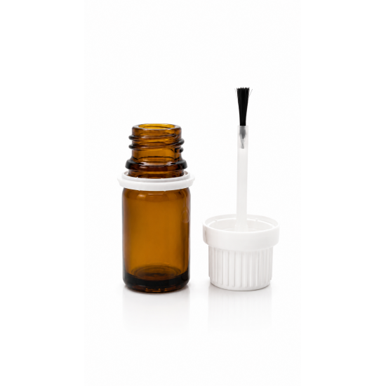 5 ml Kahverengi (Amber) Cam Şişe Beyaz Fırçalı Kapaklı