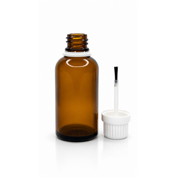 50 ml Kahverengi (Amber) Cam Şişe Beyaz Fırçalı Kapaklı