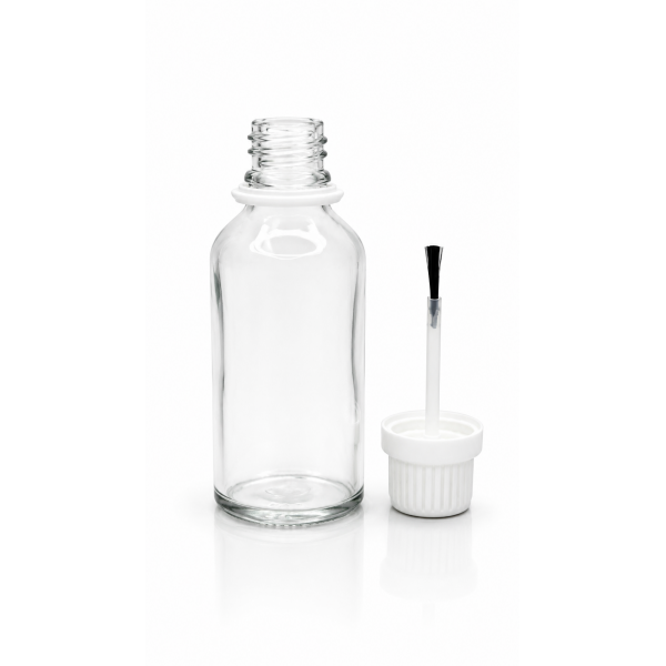 50 ml Şeffaf Cam Şişe Beyaz Fırçalı Kapaklı