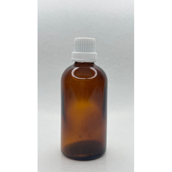 100 ml Kahverengi (Amber) Cam Şişe Beyaz Fırçalı Kapaklı