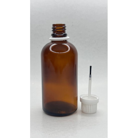 100 ml Kahverengi (Amber) Cam Şişe Beyaz Fırçalı Kapaklı
