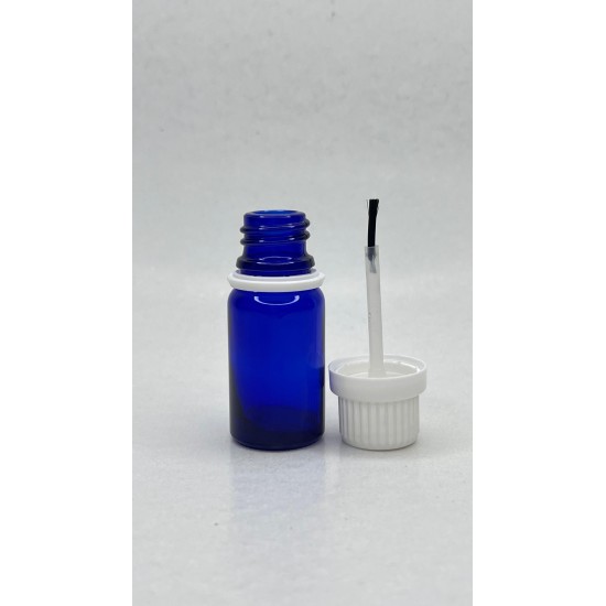 10 ml Mavi (Kobalt) Cam Şişe Beyaz Fırçalı Kapaklı