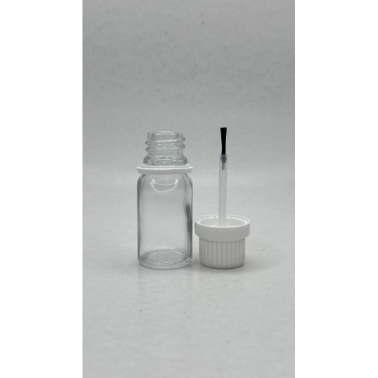 10 ml Şeffaf Cam Şişe Beyaz Fırçalı Kapaklı