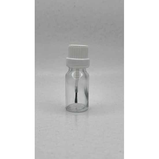 10 ml Şeffaf Cam Şişe Beyaz Fırçalı Kapaklı