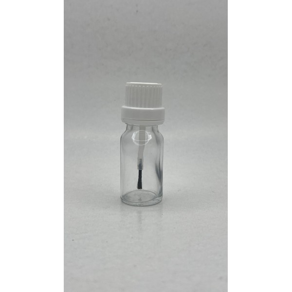 10 ml Şeffaf Cam Şişe Beyaz Fırçalı Kapaklı
