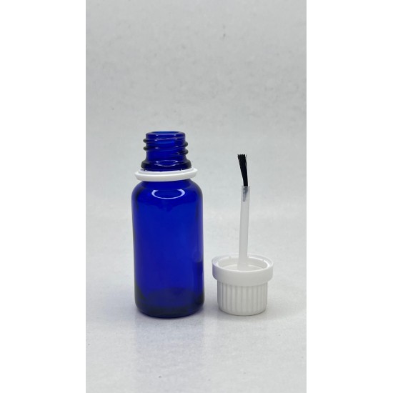 20 ml Mavi (Kobalt) Cam Şişe Beyaz Fırçalı Kapaklı