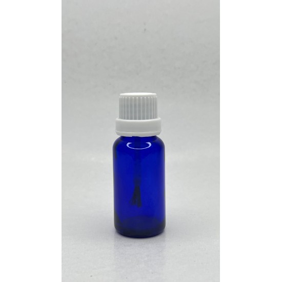 20 ml Mavi (Kobalt) Cam Şişe Beyaz Fırçalı Kapaklı