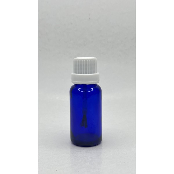 20 ml Mavi (Kobalt) Cam Şişe Beyaz Fırçalı Kapaklı