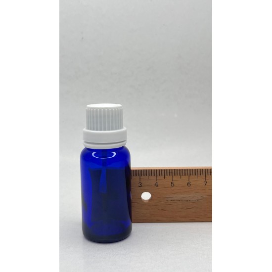 20 ml Mavi (Kobalt) Cam Şişe Beyaz Fırçalı Kapaklı
