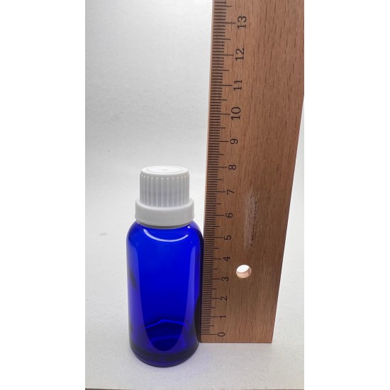 30 ml Mavi (Kobalt) Cam Şişe Beyaz Fırçalı Kapaklı