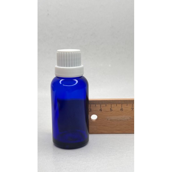 30 ml Mavi (Kobalt) Cam Şişe Beyaz Fırçalı Kapaklı