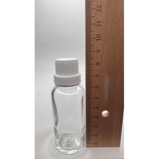30 ml Şeffaf Cam Şişe Beyaz Fırçalı Kapaklı