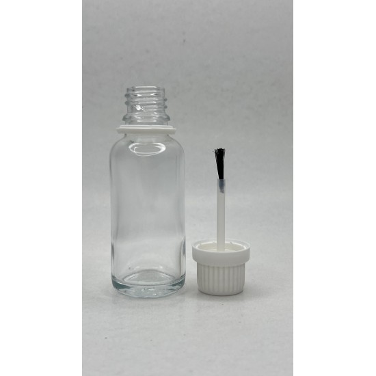 30 ml Şeffaf Cam Şişe Beyaz Fırçalı Kapaklı
