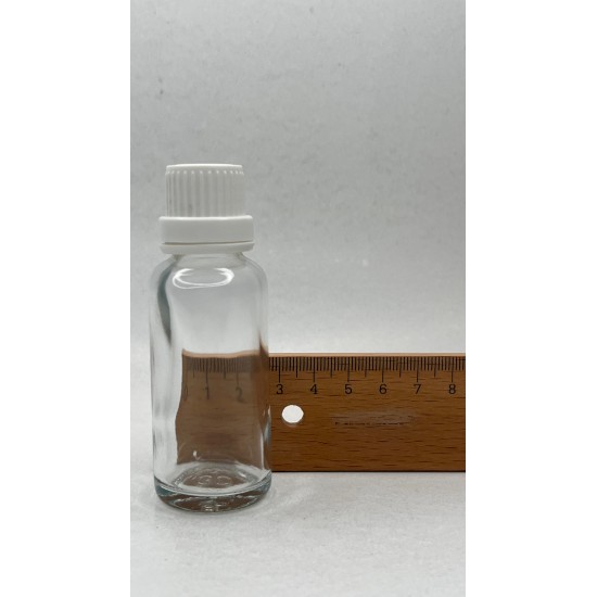 30 ml Şeffaf Cam Şişe Beyaz Fırçalı Kapaklı