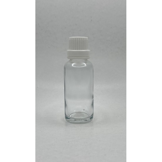 30 ml Şeffaf Cam Şişe Beyaz Fırçalı Kapaklı