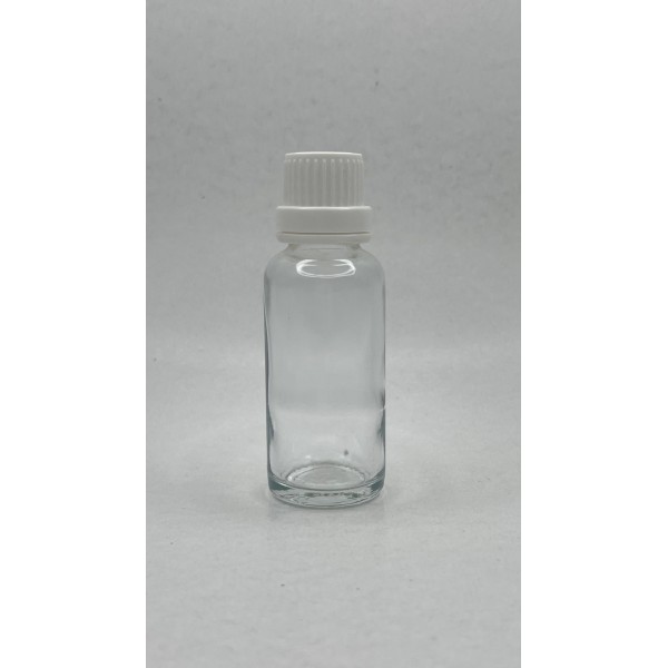 30 ml Şeffaf Cam Şişe Beyaz Fırçalı Kapaklı