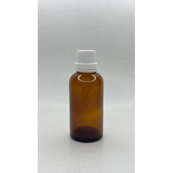 50 ml Kahverengi (Amber) Cam Şişe Beyaz Fırçalı Kapaklı
