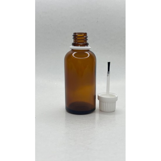 50 ml Kahverengi (Amber) Cam Şişe Beyaz Fırçalı Kapaklı