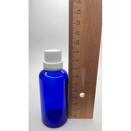 50 ml Mavi (Kobalt) Cam Şişe Beyaz Fırçalı Kapaklı