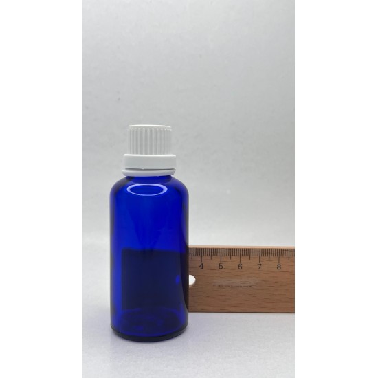 50 ml Mavi (Kobalt) Cam Şişe Beyaz Fırçalı Kapaklı