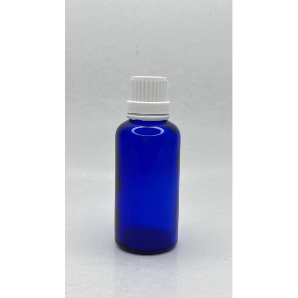 50 ml Mavi (Kobalt) Cam Şişe Beyaz Fırçalı Kapaklı