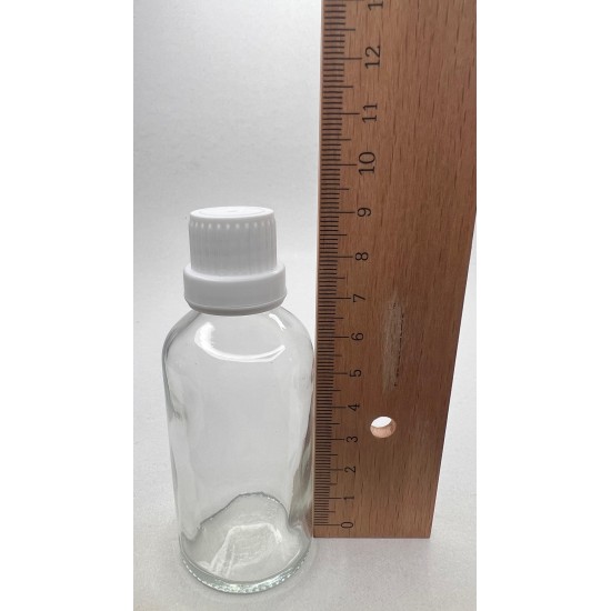 50 ml Şeffaf Cam Şişe Beyaz Fırçalı Kapaklı