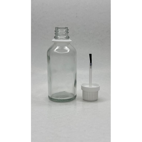 50 ml Şeffaf Cam Şişe Beyaz Fırçalı Kapaklı