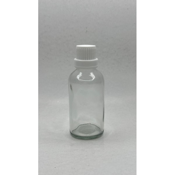 50 ml Şeffaf Cam Şişe Beyaz Fırçalı Kapaklı