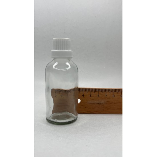 50 ml Şeffaf Cam Şişe Beyaz Fırçalı Kapaklı