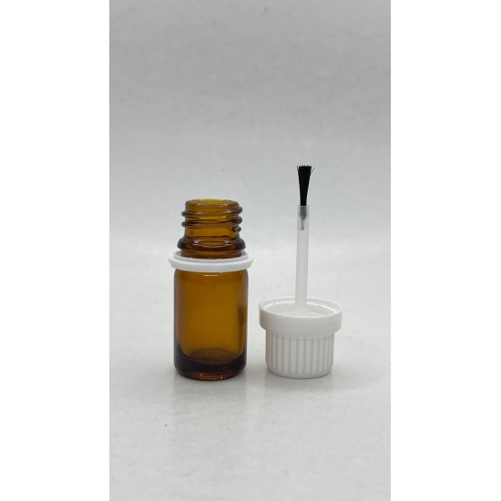 5 ml Kahverengi (Amber) Cam Şişe Beyaz Fırçalı Kapaklı