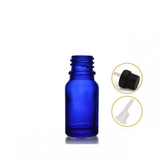 10 ml Mavi İçten Damlalıklı Cam Şişe Siyah Kapak