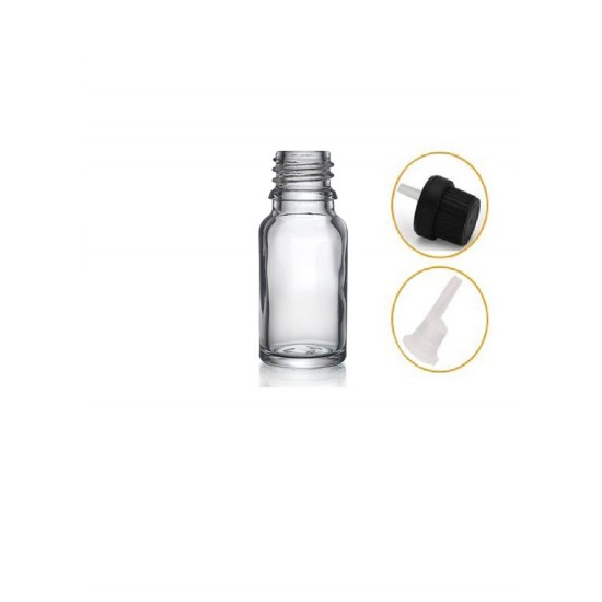 10 ml Şeffaf İçten Damlalıklı Cam Şişe Siyah Kapak