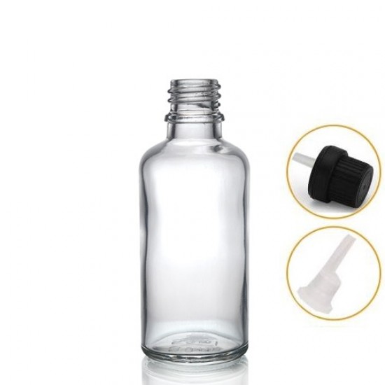 50 ml Şeffaf İçten Damlalıklı Cam Şişe Siyah Kapak