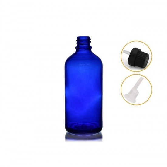 50 ml Mavi İçten Damlalıklı Cam Şişe Siyah Kapak