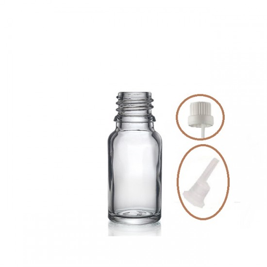 10 ml Şeffaf İçten Damlalıklı Cam Şişe Beyaz Kapak