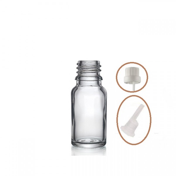 10 ml Şeffaf İçten Damlalıklı Cam Şişe Beyaz Kapak