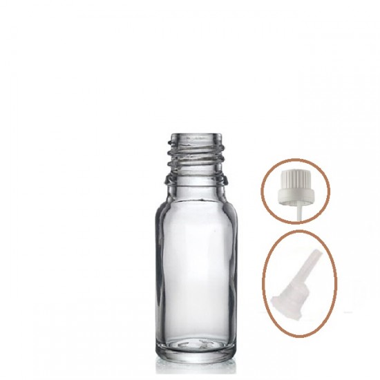 20 ml Şeffaf İçten Damlalıklı Cam Şişe Beyaz Kapak
