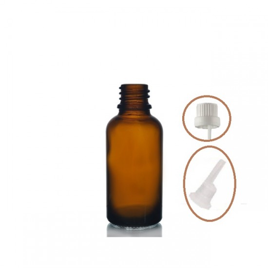 20 ml Kahverengi İçten Damlalıklı Cam Şişe Beyaz Kapak