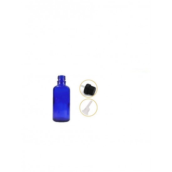 20 ml Mavi İçten Damlalıklı Cam Şişe Siyah Kapak
