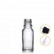 20 ml Şeffaf İçten Damlalıklı Cam Şişe Siyah Kapak