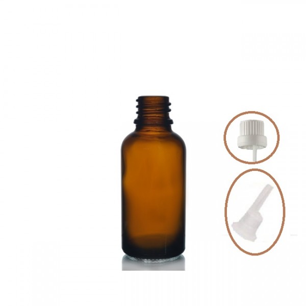 30 ml Kahverengi İçten Damlalıklı Cam Şişe Beyaz Kapak