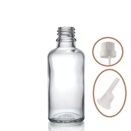 30 ml Şeffaf İçten Damlalıklı Cam Şişe Beyaz Kapak