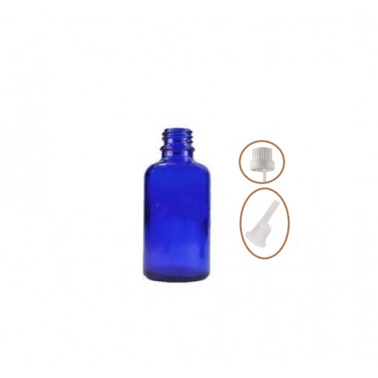 30 ml Mavi İçten Damlalıklı Cam Şişe Beyaz Kapak