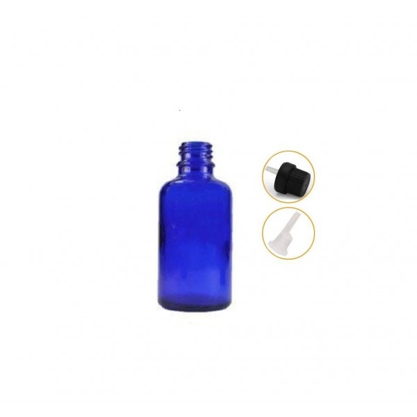 30 ml Mavi İçten Damlalıklı Cam Şişe Siyah Kapak