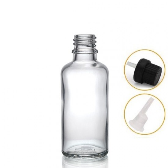 30 ml Şeffaf İçten Damlalıklı Cam Şişe Siyah Kapak