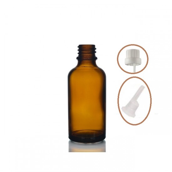50 ml Kahverengi İçten Damlalıklı Cam Şişe Beyaz Kapak
