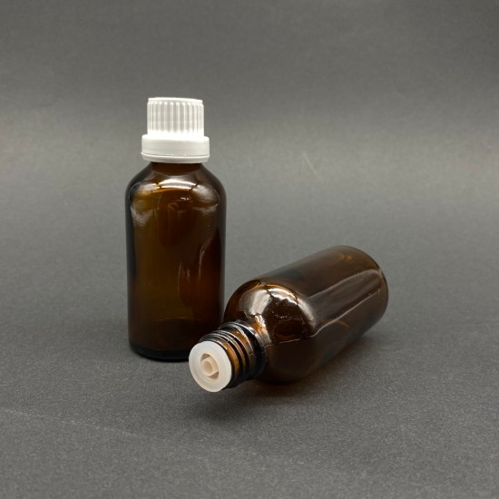 50 ml Kahverengi İçten Damlalıklı Cam Şişe Beyaz Kapak