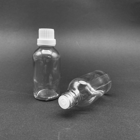 50 ml Şeffaf Cam İçten Damlalıklı Şişe Beyaz Kapak